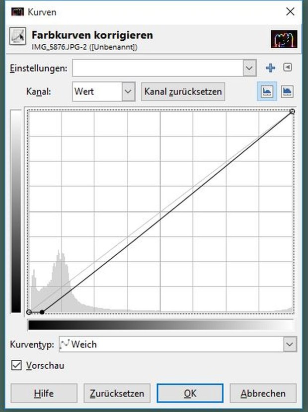 Schwarzupunktkorrektur im Kurvenwerkzeug