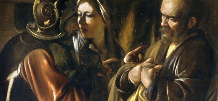 Passionsandacht zur Verleugnung des Petrus mit Plastik von Ulrich Henn und Bild von Caravaggio